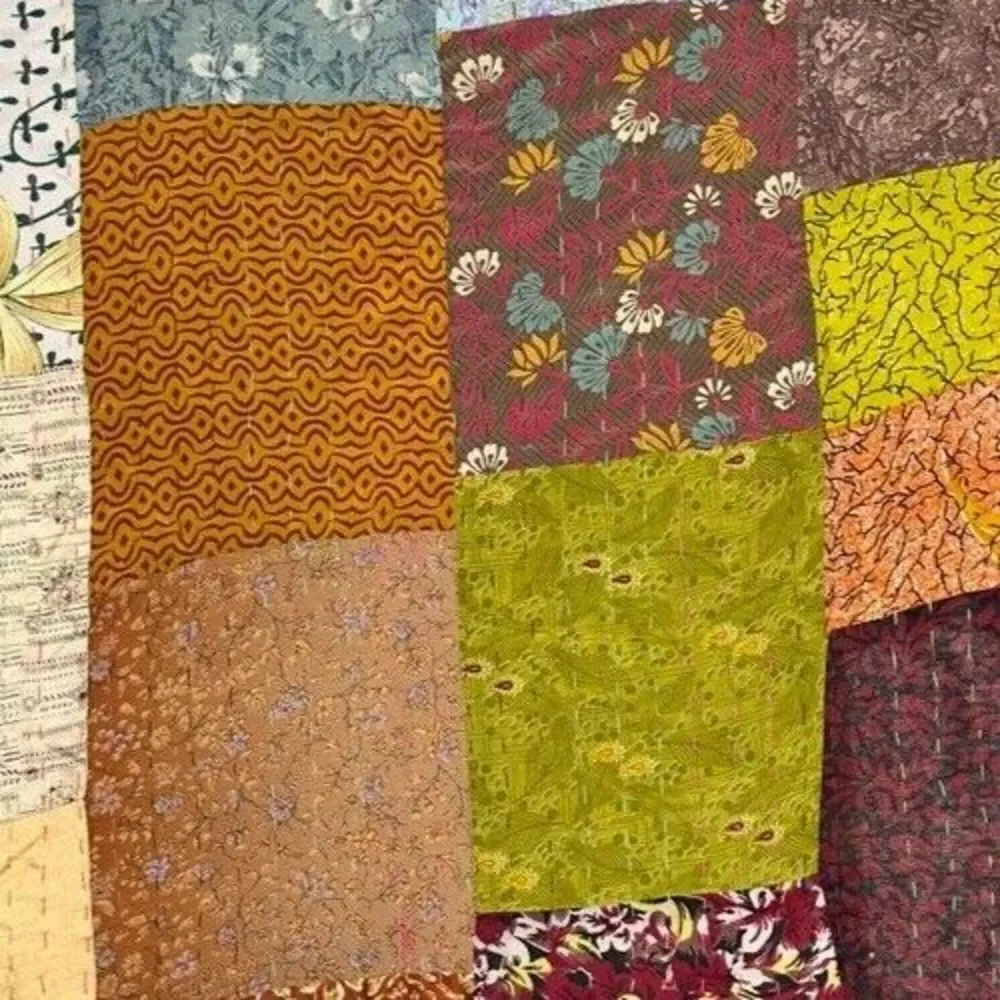 Hand Stitched Quilt Blanket Patchwork Multicolor Rust Fall Tones 59